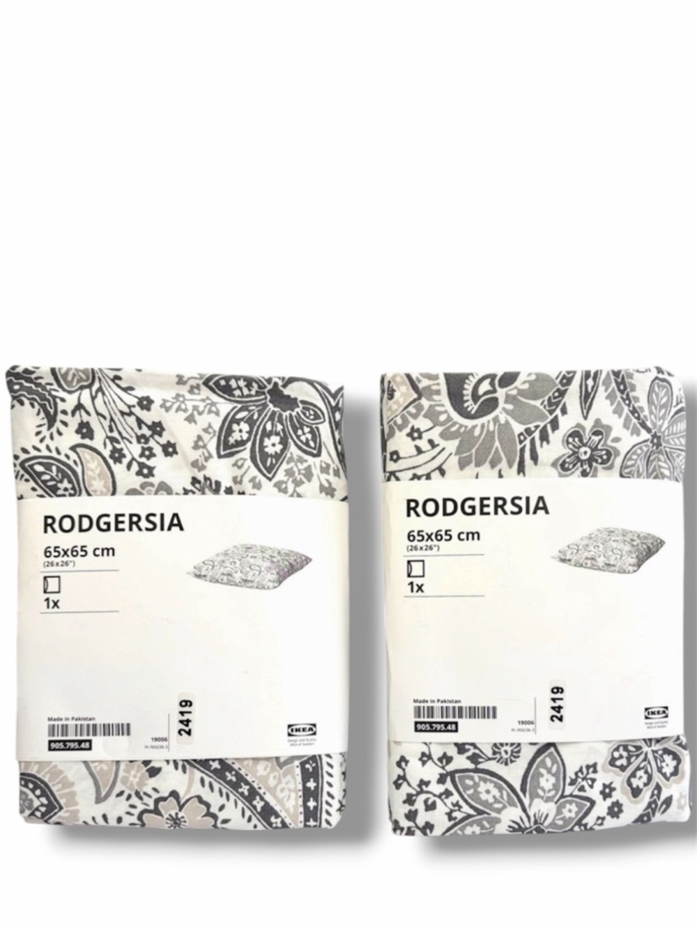 IKEA Rodgersia Pair Euro Shams 26x26 White Gray Floral
